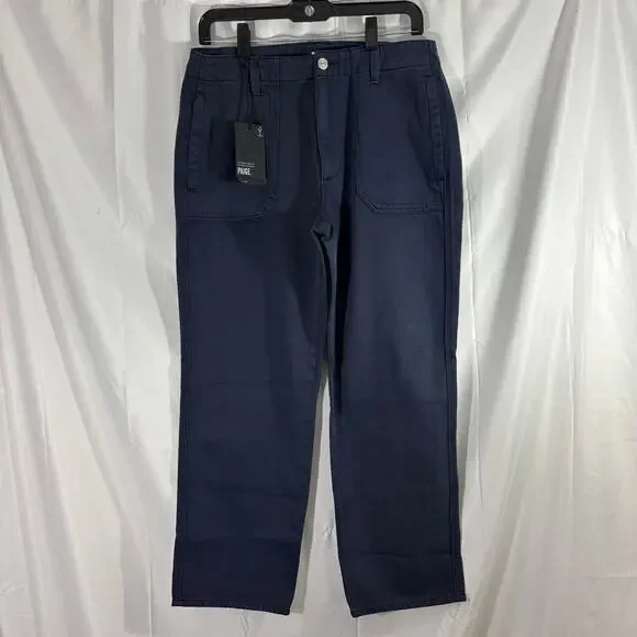 NWT PAIGE Kirby StraightLeg Jeans Vintage Dark Blue Utility Flap Pockets Size 27 - Picture 2 of 10